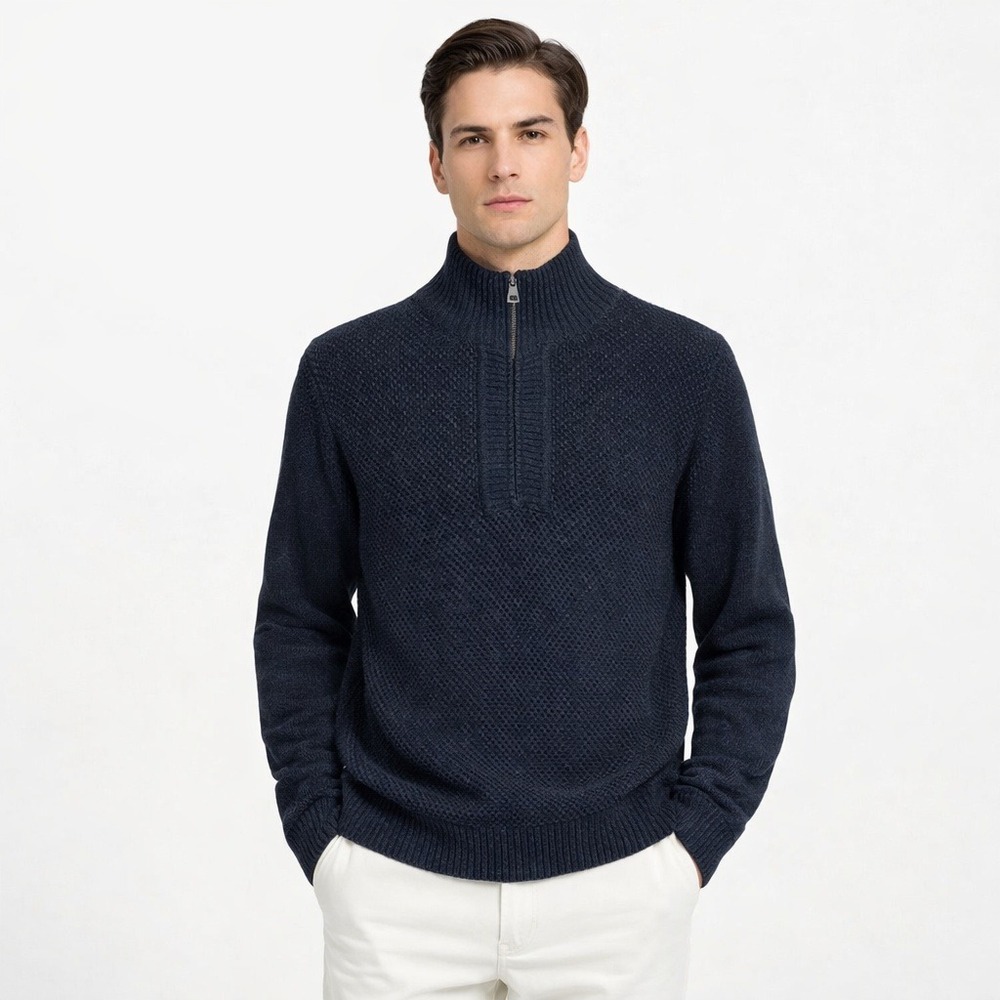 Southern Pines 100% Cotton 1/4 Zip Sweater Black Old Money Minimalist Size S